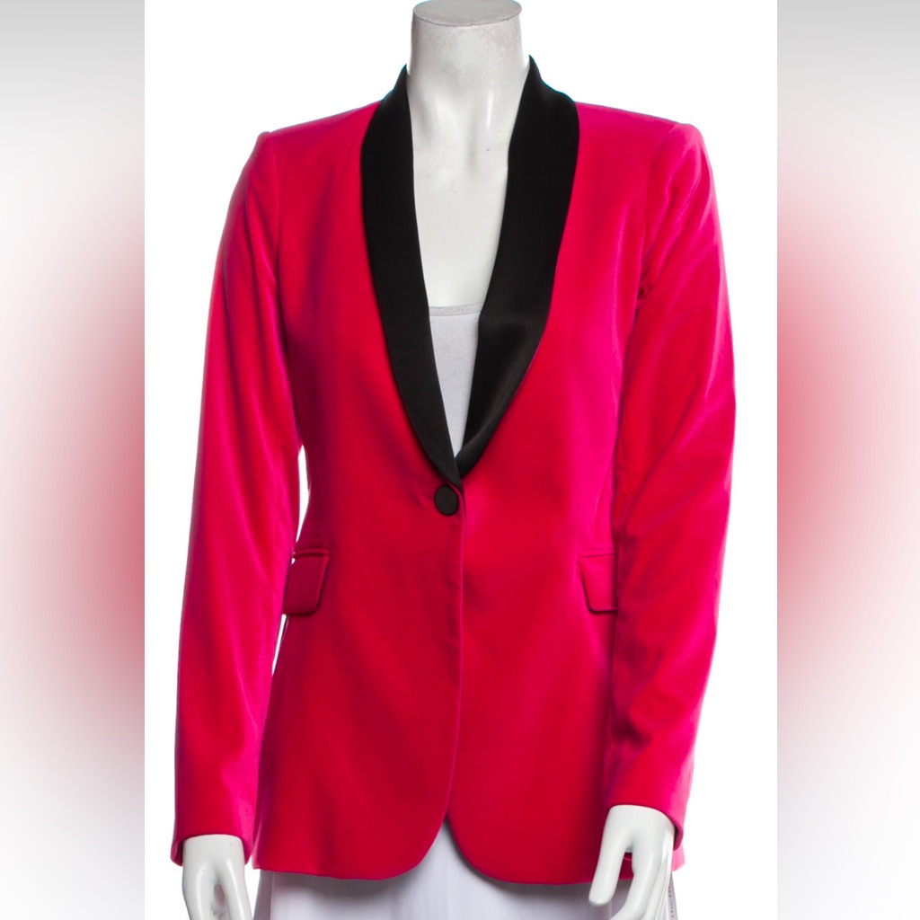 Rare Alice + Olivia Macey Fuchsia Pink Velvet Black Collar Blazer Small Sz 4